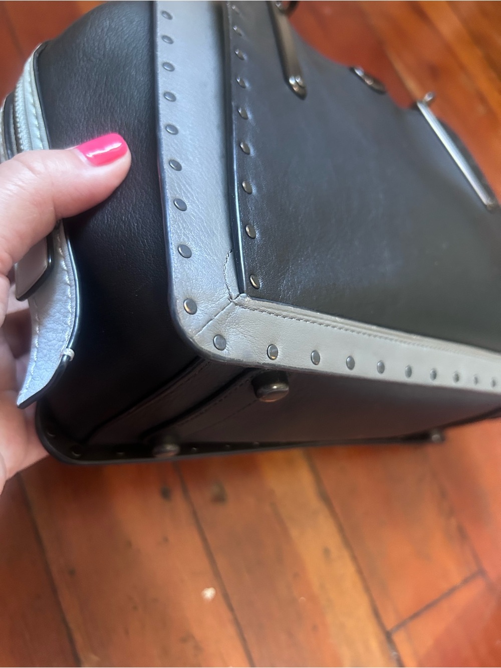 Coach Dreamer bag Black and Gray Studded Top-Handle Satchel with Removable Strap - Picture 12 of 16